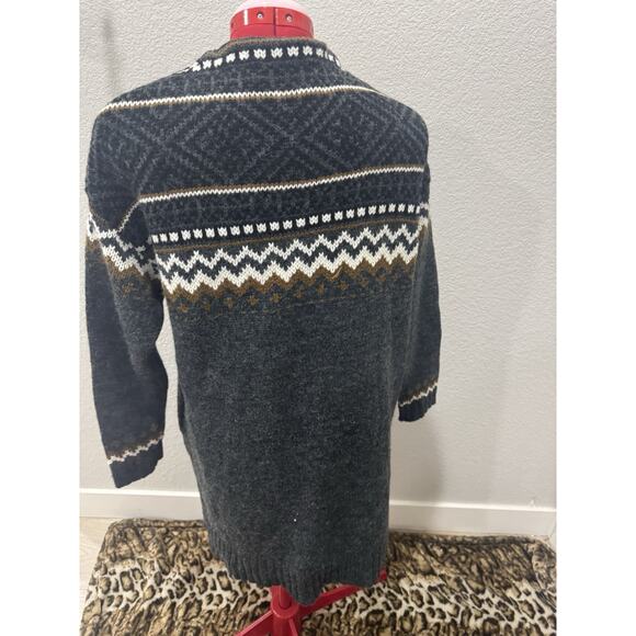 Womens Nordic Cardigan Sweater Fair Isle Wool Blend Gray Brown White - Picture 3 of 6